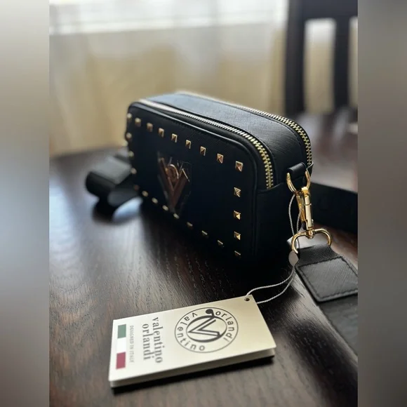 Valentino Orlandi Crossbody Camera Bag with Guitar Strap in Black NWT - Picture 6 of 7